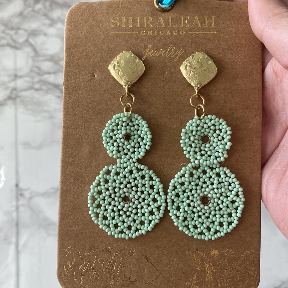 Anthropologie shiraleah beaded sarimah boho earrings mint - Picture 3 of 3